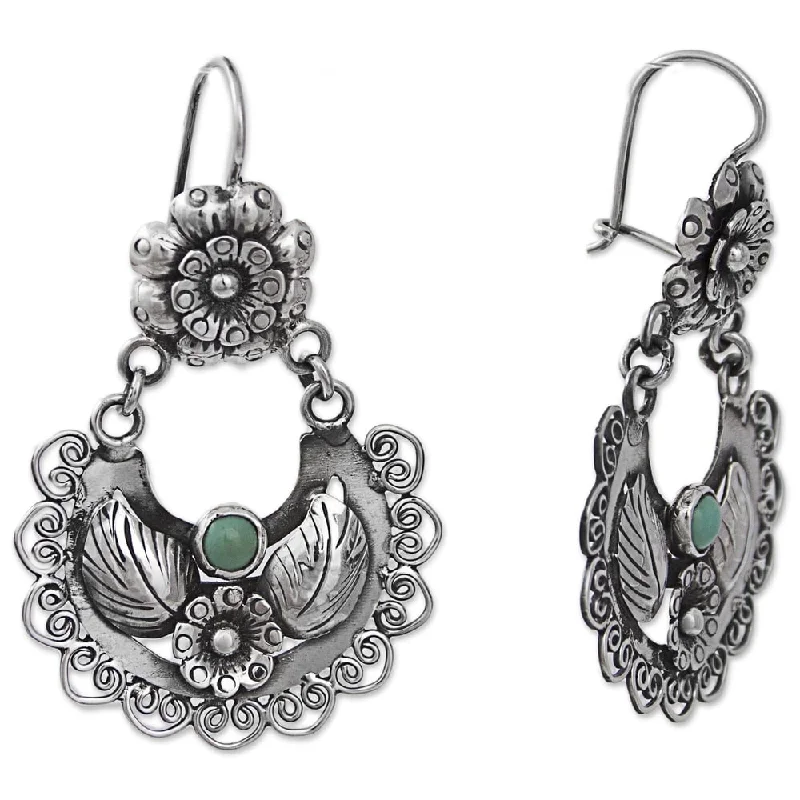 Curved design earrings-Sterling Silver Floral Thoughts Turquoise Earrings - 1.8*1.2