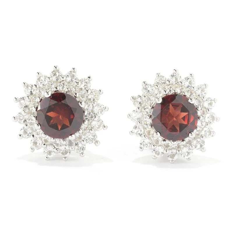 Rough rim earrings-Sterling Silver Garnet and White Topaz Earrings with Omega Backs