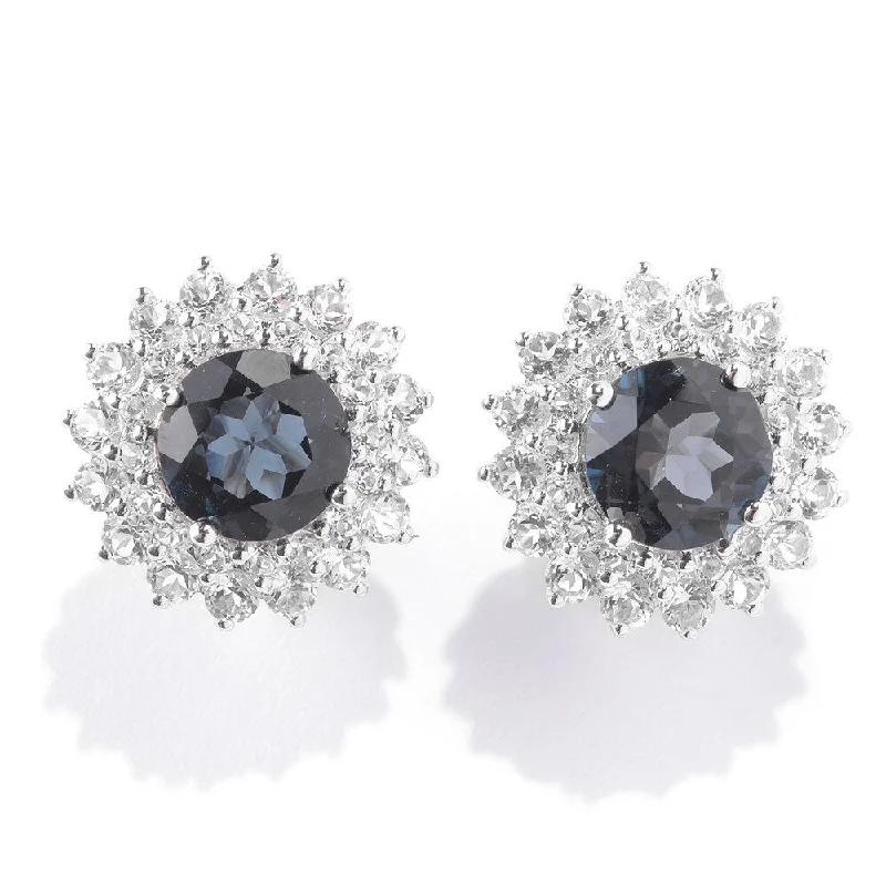 Radiant platinum earrings-Sterling Silver Gemstone and White Topaz Earrings with Omega Backs