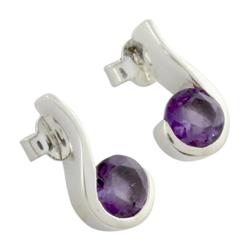 Intricate filigree earrings-Sterling Silver 'Grape Droplet' Amethyst Earrings (India) - Purple - 0.6*0.3