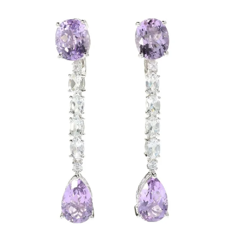 Stacked birthstone earrings-Sterling Silver Legacy 2.25" Multi Shape Pink Amethyst Drop Earrings