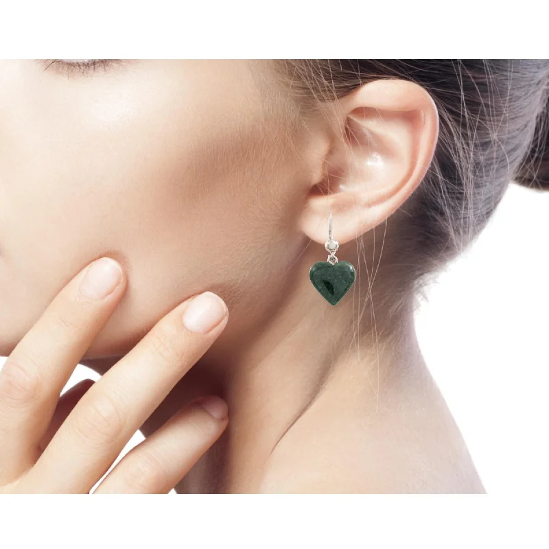 Thin-band earrings-Sterling Silver 'Love Immemorial' Jade Heart Earrings - Green