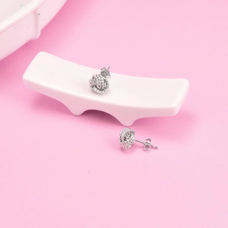 Hand-chiseled earrings-Sterling Silver Love Knot Stud Earring