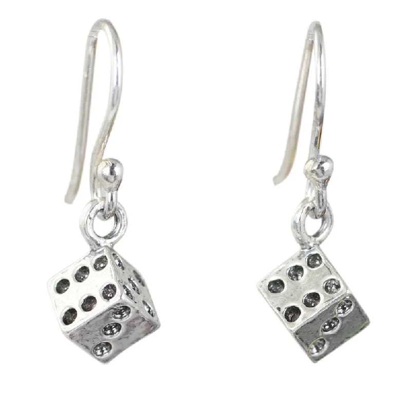 Scalloped edge earrings-Sterling Silver 'Lucky Dice' Earrings (Thailand)