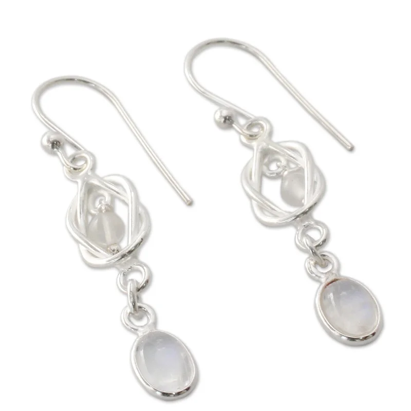 Vivid emerald earrings-Sterling Silver 'Moonlight Knot' Rainbow Moonstone Earrings - 1.7*0.3