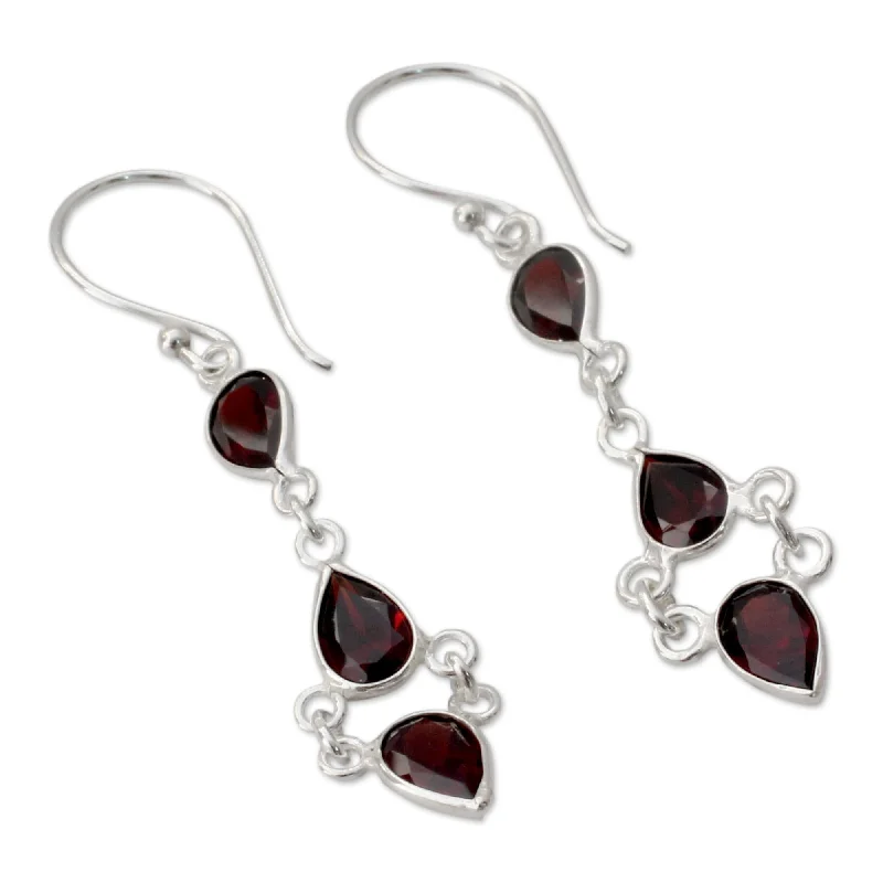 Elevated bar earrings-Sterling Silver 'Mystic Wonder' Garnet Earrings - Red