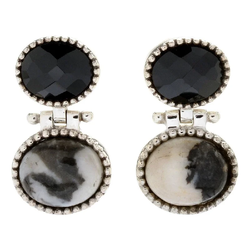 Arched stone earrings-Sterling Silver Oval Black Spinel Beaded Drop Earrings