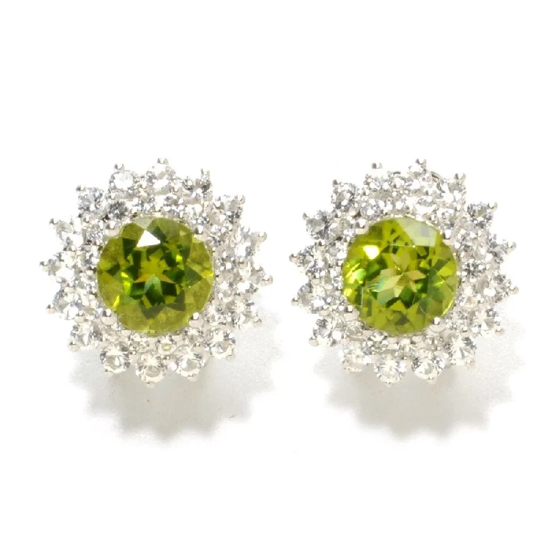 Subtle silver earrings-Sterling Silver Peridot and White Topaz Earrings with Omega Backs