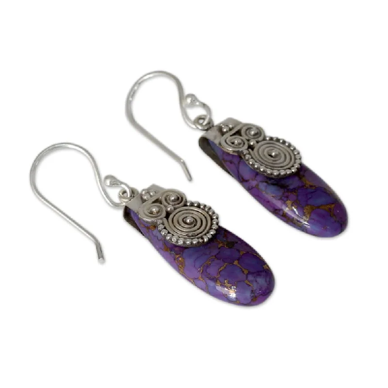 Scratched-edge earrings-Sterling Silver 'Purple Enigma' Turquoise Earring (India)