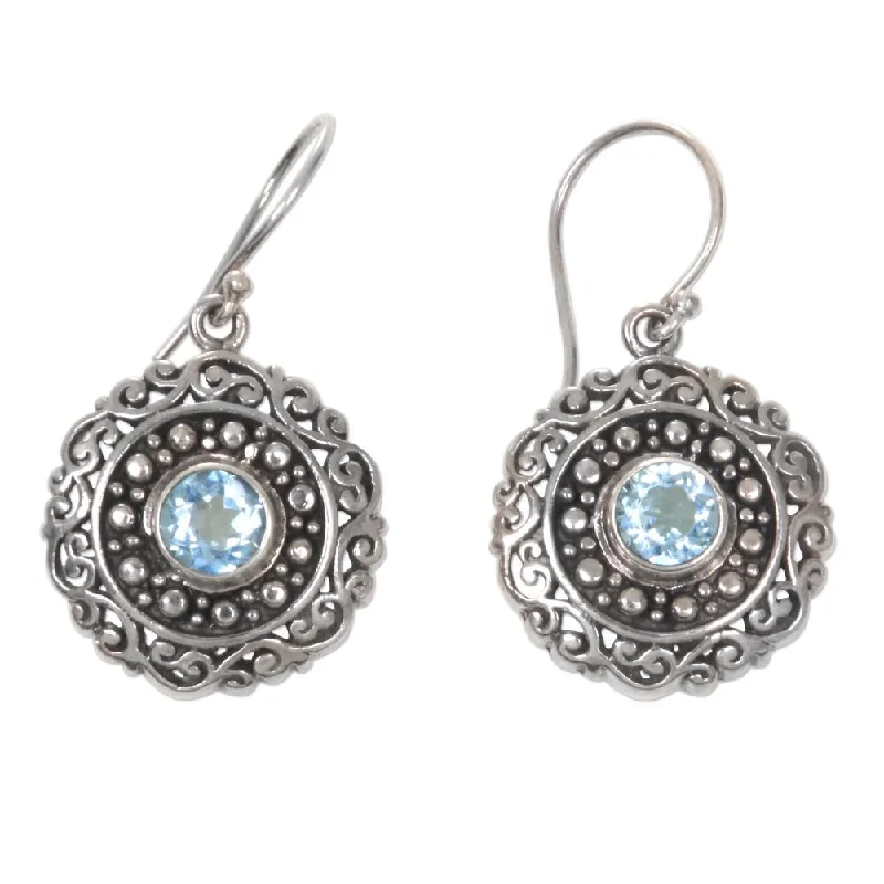 Soft morganite earrings-Sterling Silver 'Solar Flares' Blue Topaz Earrings