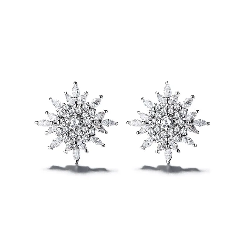 Vivid emerald earrings-Sterling Silver Starburst Stud Earrings With Swarovski Crystals