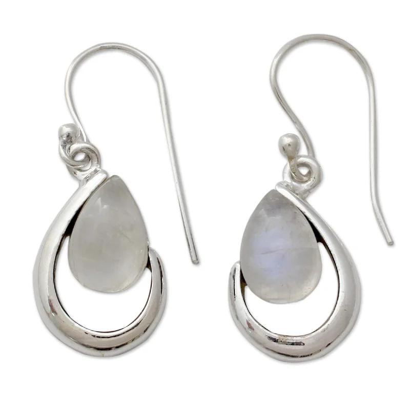 Slanted gem earrings-Sterling Silver 'Sublime Symmetry' Rainbow Moonstone Earrings