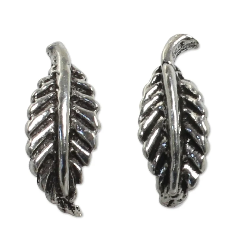 Deep-set stone earrings-Sterling Silver Whispering Leaves Earrings (Thailand)