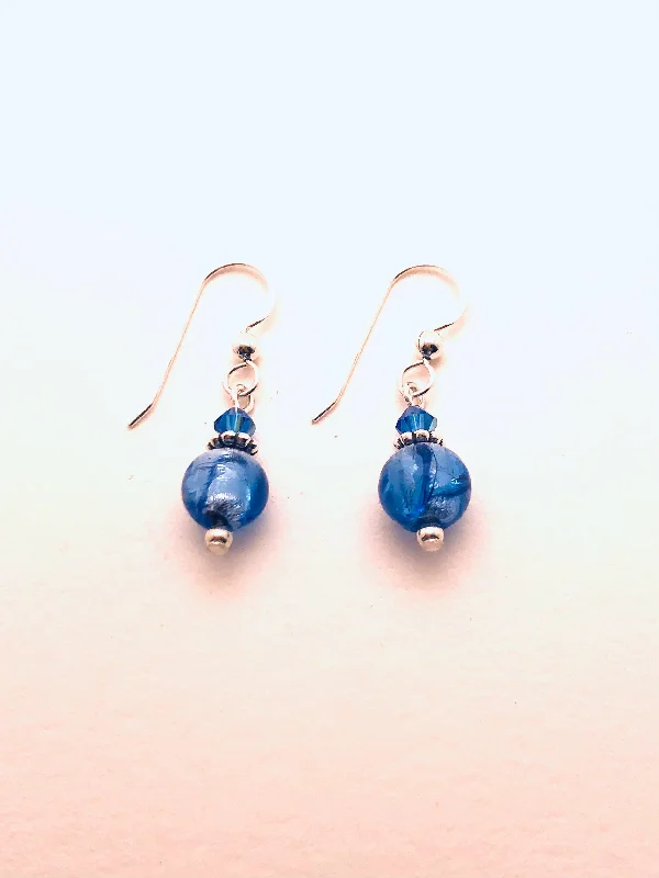 Airy silver earrings-Venetian Glass Earrings Blue