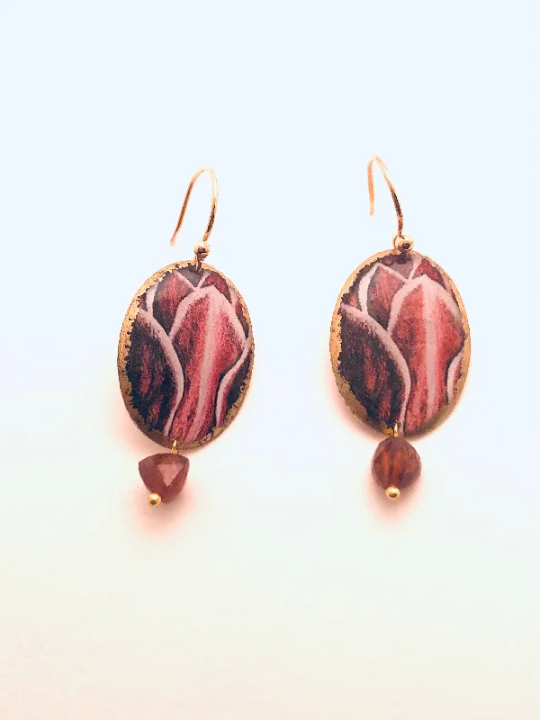 Bold moonstone earrings-Victoria Dangle, Sweerts Florilegium, Bronze, Garnet