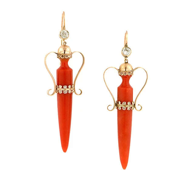 Luminous gem earrings-Victorian Coral & Diamond Amphora Earrings