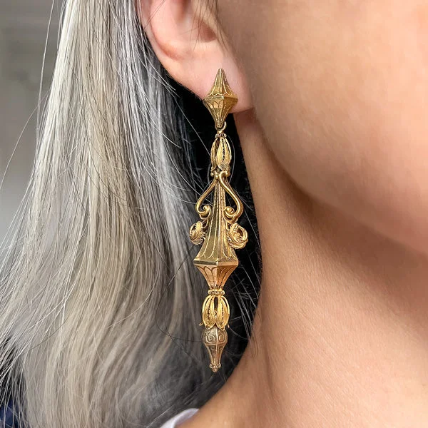 Bold gem earrings-Victorian Long Drop Earrings