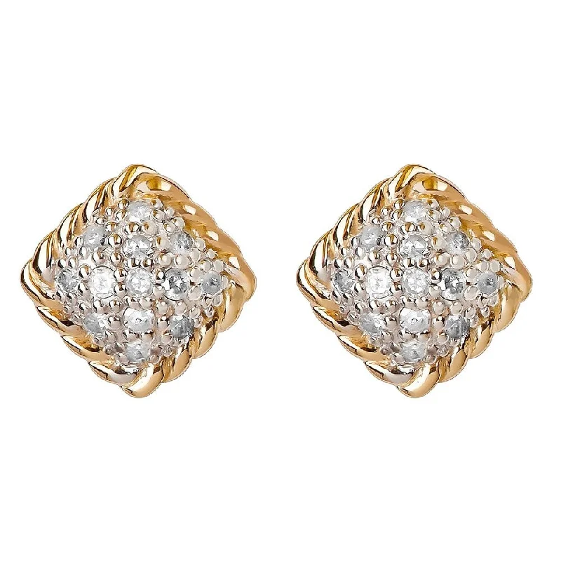 Sun flare earrings-Viducci 10k Yellow Gold Genuine 1/4ct Diamond Cluster Stud Earrings Rope Gold Trim