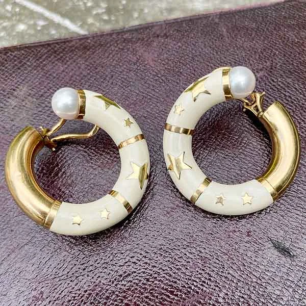 Subtle braid earrings-Vintage Enamel & Pearl Clip Earrings