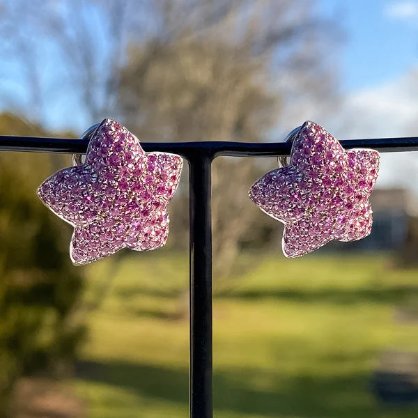 Leaf-wrap earrings-Vintage Pink Sapphire Star Earrings