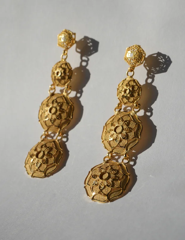 High gem earrings-Nilea 24 K Plated Vintage Senegalese Earrings