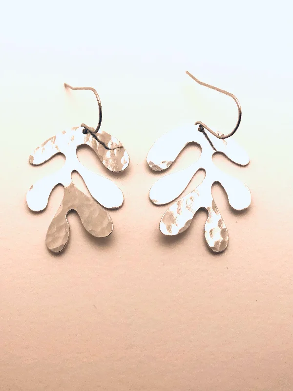 Wire-loop earrings-White Gold Leaf Earrings